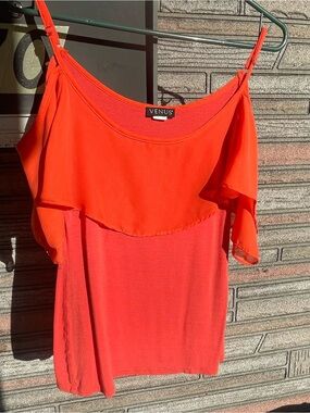 VENUS Coral Top Spaghetti Straps Cold Shoulder Small